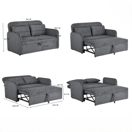 كنبة استرخاء مزدوجة قابلة للتحول إلى سرير – رمادي غامق