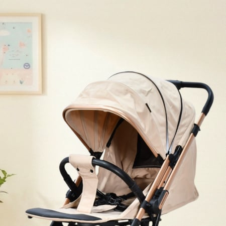 عربة أطفال قابلة للطي قماش بهيكل معدني بيج