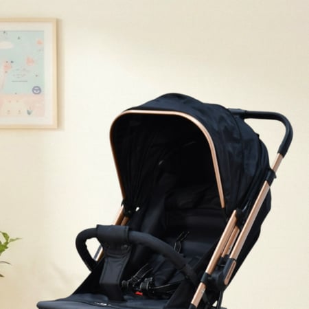 عربة أطفال قابلة للطي قماش بهيكل معدني أسود