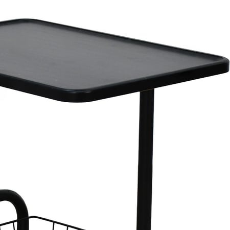 عربة تقديم سطح خشبي مع رف تخزين معدني