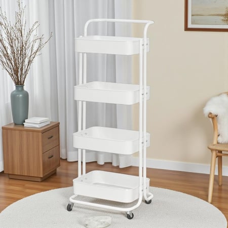 وحدة رفوف متحركة معدنية 4 أدوار ابيض