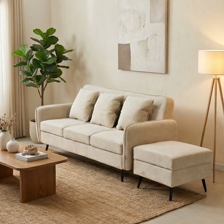 كنبة مودرن 3 مقاعد قماش مع صندوق تخزين