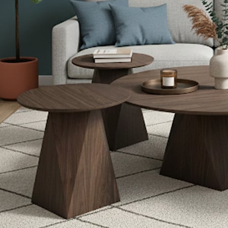 طقم طاولات خدمة 5 قطع خشبي بني