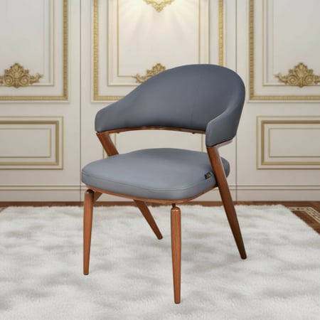 كرسي مفرد مودرن جلد بأرجل معدنية رمادي غامق