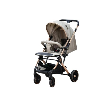 عربة أطفال قابلة للطي قماش بهيكل معدني كافيه