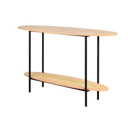 مدخل استقبال خشبي مع رف راتان بوهيمي عصري بيج