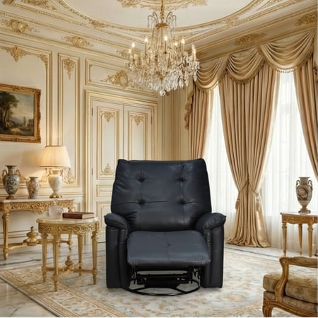 كرسي استرخاء فخم هزار دوار جلد بتصميم عصري أسود