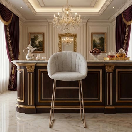 كرسي بار عصري قماش بقاعدة معدنية بيج