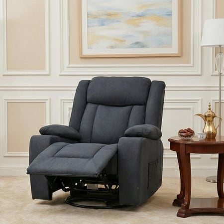 كرسي استرخاء هزاز دوار قماشي مودرن رمادي غامق