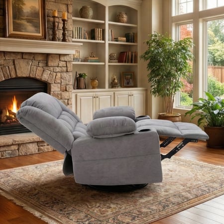 كرسي السعادة  استرخاء فخم هزاز دوار قماشي مودرن رمادي