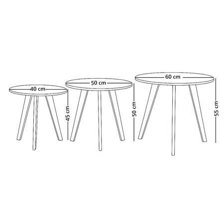 طقم طاولات خدمة 3 قطع من الخشب رمادي