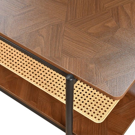 وحدة تلفاز خشب مع رف راتان بوهيمي عصري بني 180 سم