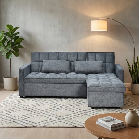 كنبة زاوية مودرن قماش قابلة للتحويل إلى سرير – رماد غامق