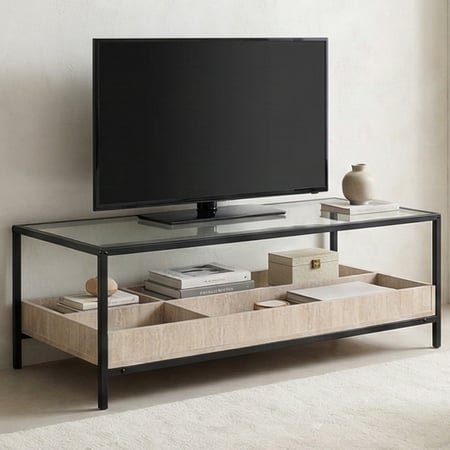 طاولة خدمة مفردة مودرن بسطح زجاجي بيج