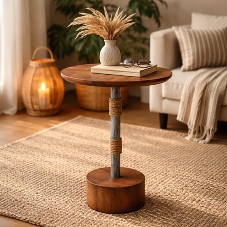 طاولة خدمة خشبية دائرية بقاعدة معدنية