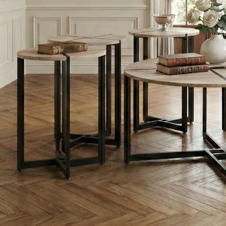 طقم طاولات خدمة مودرن 7 قطع خشبي بيج