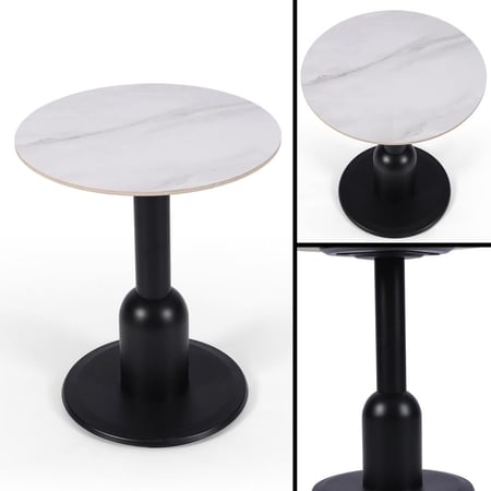 طاولة كافيه دائرية بسطح سيراميك وقاعدة سوداء تصميم مودرن أنيق