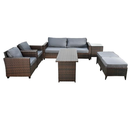 جلسة خارجية 6 مقاعد بطاولات مع تخزين رمادي