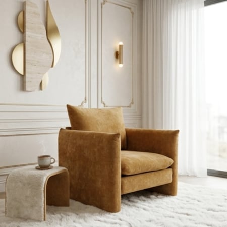 كرسي مفرد مودرن قماش أصفر ذهبي تصميم مريح وأنيق