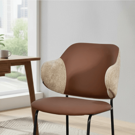 كرسي مفرد مودرن جلد مع أرجل معدنية بني