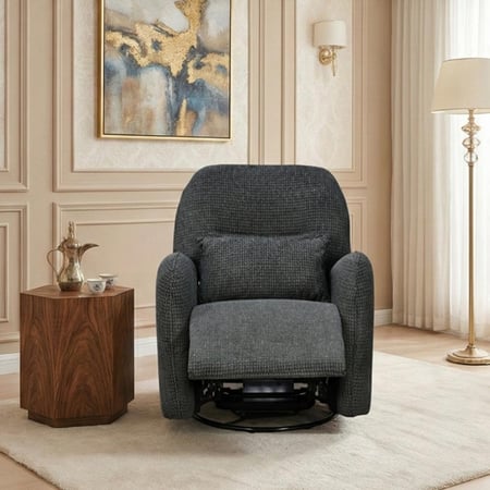 كرسي استرخاء فخم هزاز دوار قماشي مودرن رمادي غامق