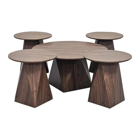 طقم طاولات خدمة 5 قطع خشبي بني