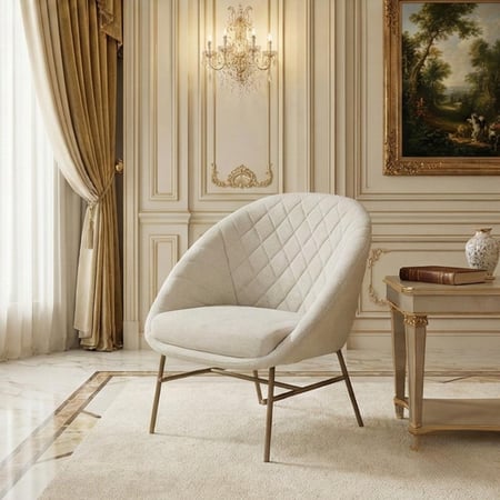 كرسي مفرد مودرن قماشي بقاعدة معدنية أوف وايت