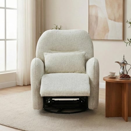 كرسي استرخاء فخم هزاز دوار قماشي مودرن أوف وايت