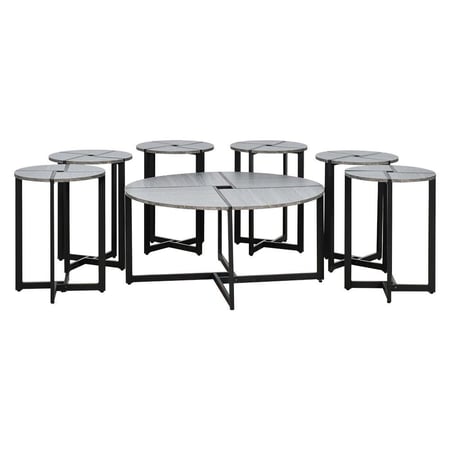 طقم طاولات خدمة مودرن 7 قطع خشبي رمادي