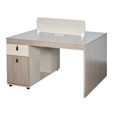 مكتب عمل مزدوج خشبي مع وحدات تخزين