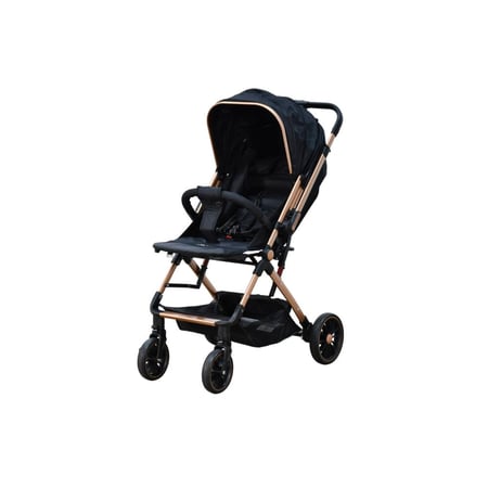 عربة أطفال قابلة للطي قماش بهيكل معدني أسود