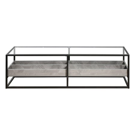 وحدة تلفاز سطح زجاجي ورف تخزين خشبي رمادي 160 سم