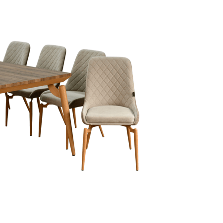 طاولة طعام خشب بأرجل معدنية 6 كراسي بيج