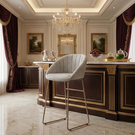 كرسي بار عصري قماش بقاعدة معدنية بيج