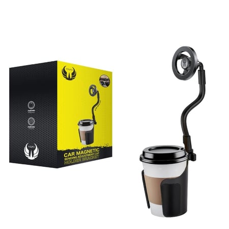حامل جوال مغناطيسي للسيارة يركب مكان الكوب بزراع مرن قابل للتعديل