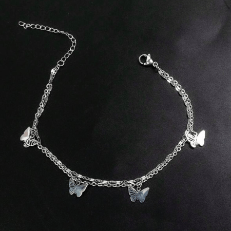 خلخال فراشات طبقتين / فضي