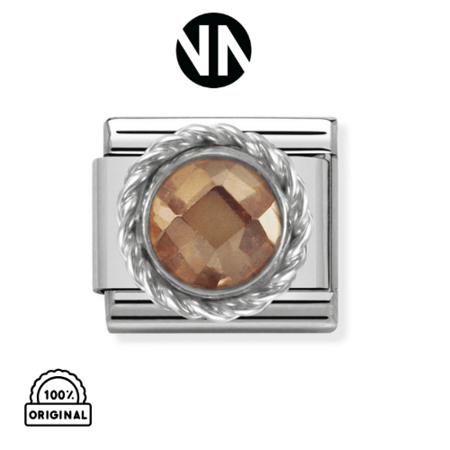 شكل تركيب كلاسيك حجر زيركون دائري بني مع فريم فضي