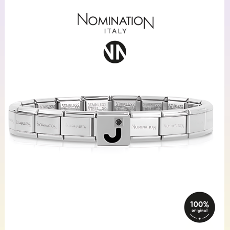 اسوارة نومينيشن مقاس 17 حرف J  لون فضي