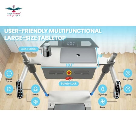 جهاز سير جري والمشي ذكي مع حامل لابتوب بقوة 3حصان لاستخدام منزلي ومكتبي  2in1 Strong Latest smart  Treadmill with Laptop tray