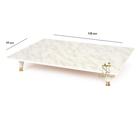 طاولة تقديم ارضية  لون ابيض رخامي خشب