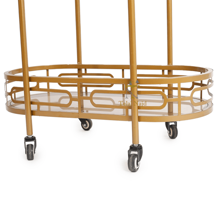 عربية تقديم دورين قص ليزر لون ذهبي مع سطح زجاج بني شفاف