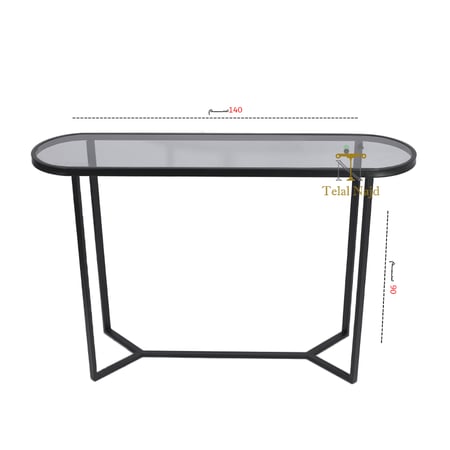 طاولة مدخل كونسول قواعد حديد لون أسود وسطح زجاج شفاف