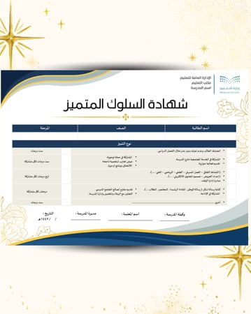 شهادة السلوك المتميز – جاهزة للطباعة وقابلة للتعديل (PPTX + PDF)