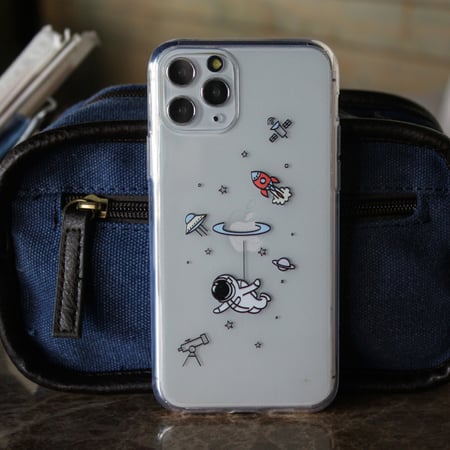 جراب حماية شفاف برسمة الفضاء 1  - ايفون12 بكل المقاسات - 11 بكل المقاسات