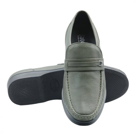 حذاء رسمي جلد طبيعي سادة مطرز برباط رفيع وحلقة - أخضر