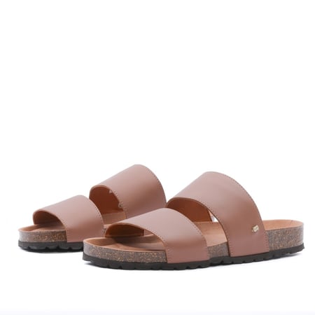 نعال كاجول جلد سادة رجالي - بني فاتح