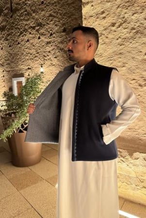 سديري دبل فيس كحلي ورمادي مع خط سماوي