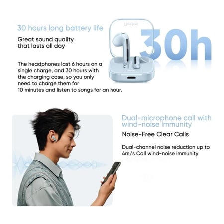 سماعة أذن شاومي ريدمي لاسلكية بودز 6 أكتيف - أسود