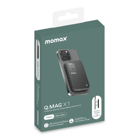 بطارية مغناطيسية موماكس كيو ماغ اكس 1 بسعة 10000 ملي امبير MagSafe أسود