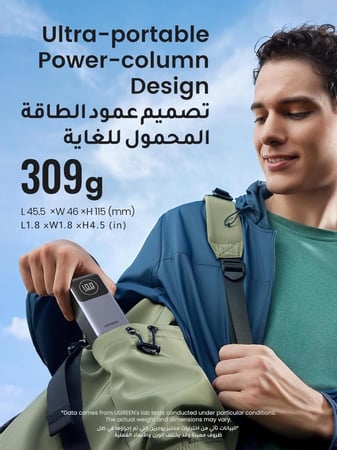 شاحن متنقل يوجرين نيكسود 12000 بقوة 100 واط بمنفذ PD ومنفذ USB رمادي